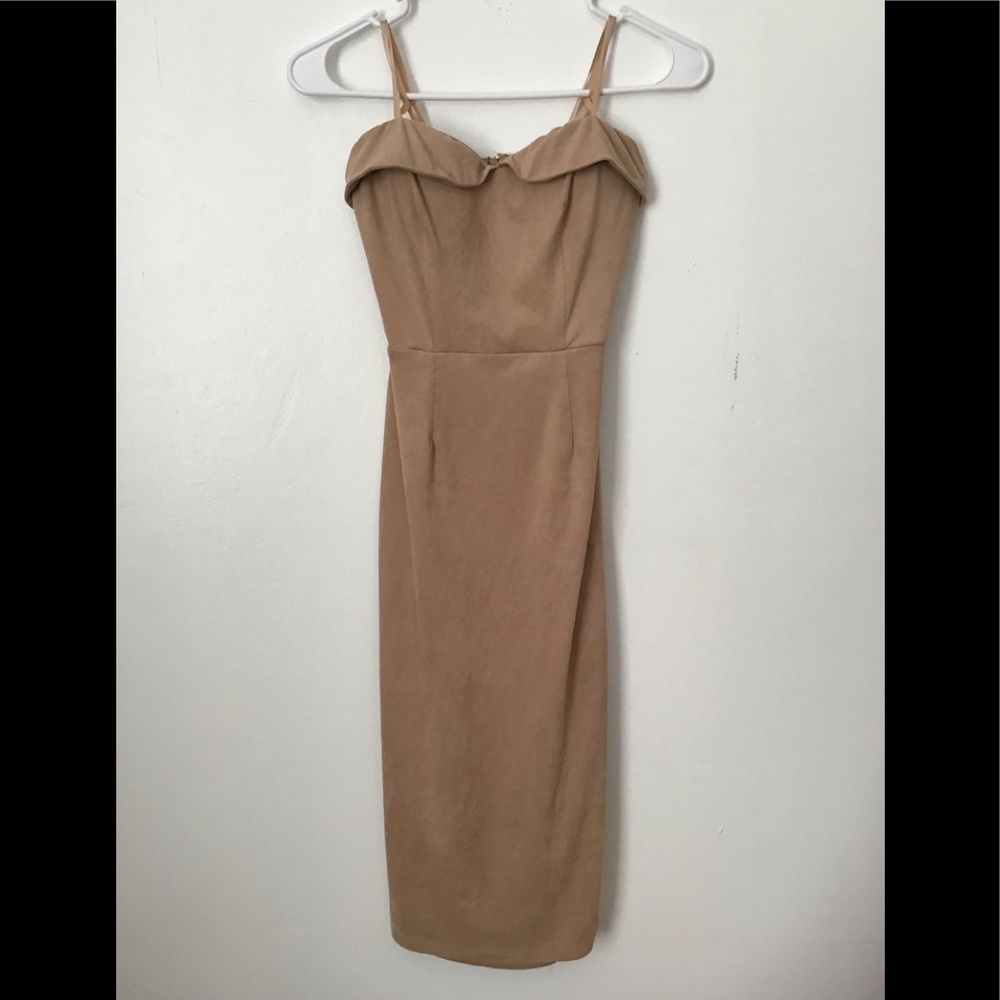 Hot Miami Styles.Suede feel, strapless Midi